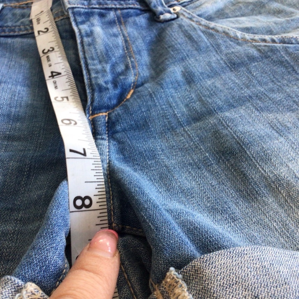 &Denim By H&M Cuffed Jean Shorts Medium Blue Wash Distressed Stretch - Picture 4 of 13